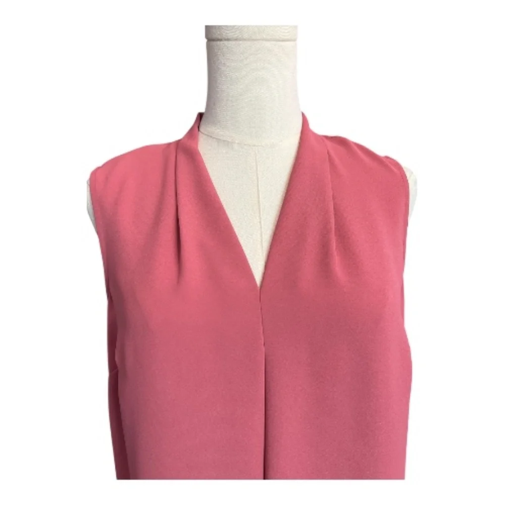 🌸🤍 EUC NINE WEST Pink Mauve Pleated V-Neck Sleeveless Blouse | Sz XS